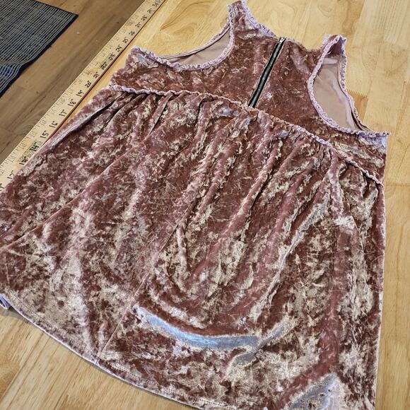 POL Pink Crushed Velvet Tank Mini Dress Zip Back Detail Empire Waist L - Picture 10 of 12